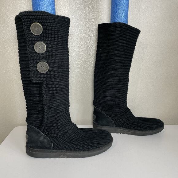 UGG Shoes - UGG Australia 5819 Classic Cardy Knit Black Fold Over Boots Shoes US Women's 8